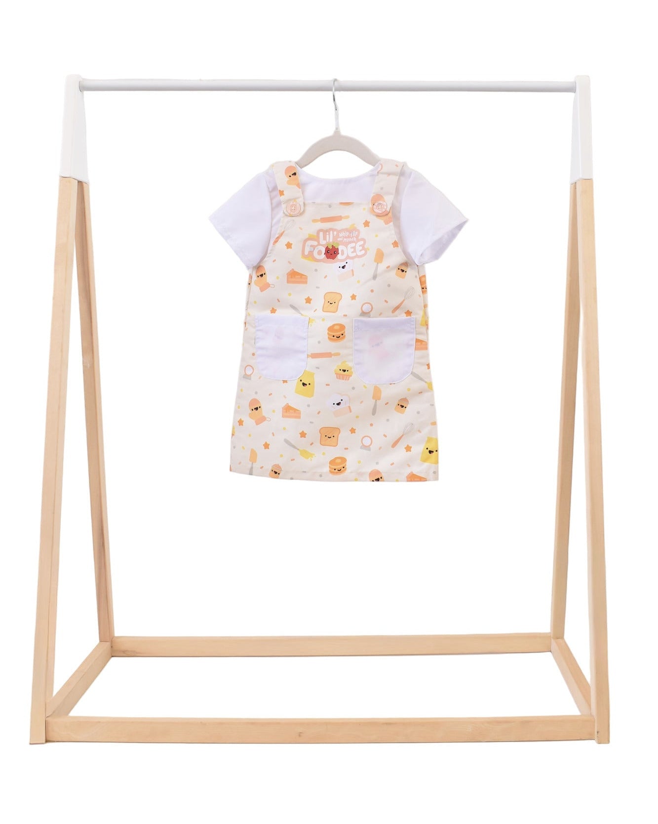 Lil' Foodee Lil Baker everyday apron in a soft baking-themed print, designed for cooking and messy play.