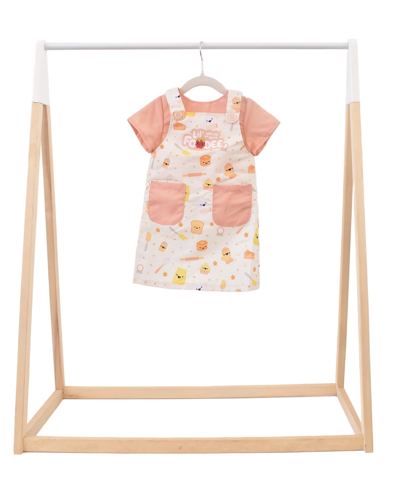 Lil' Foodee Lil Baker everyday apron in a soft baking-themed print, designed for cooking and messy play.